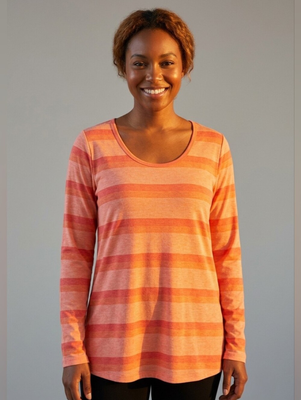 NWT Lularoe S Lynnae Orange Coral Peach Ombre Striped Tunic Top - Picture 4 of 14